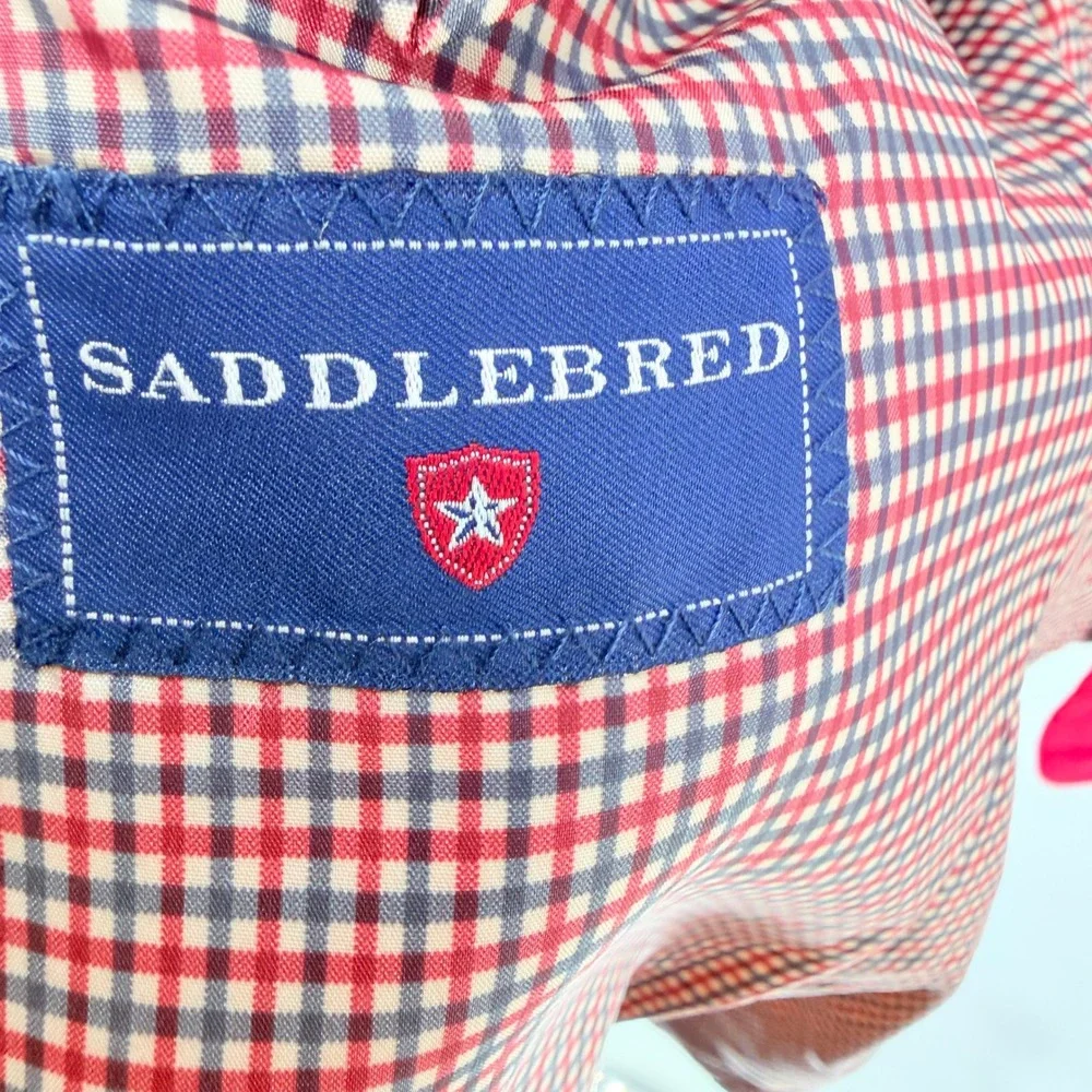 Saddlebred Mens 40R Red Corduroy Blazer Two Button Gingham Lined Sport Coat